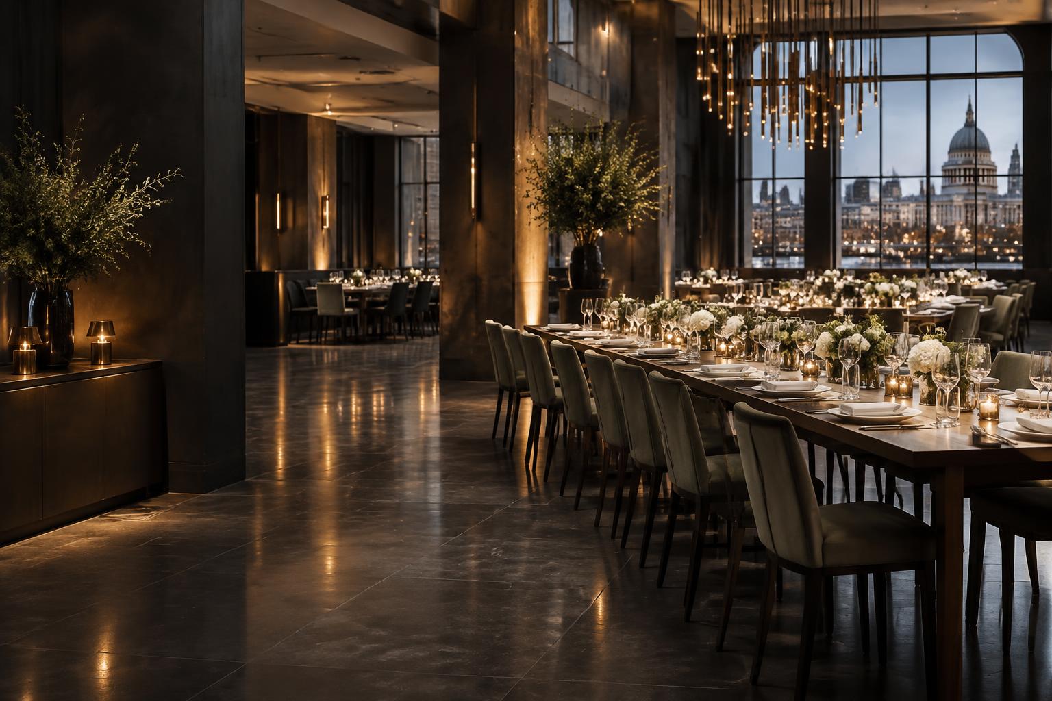 A polished London event venue prepared for guests